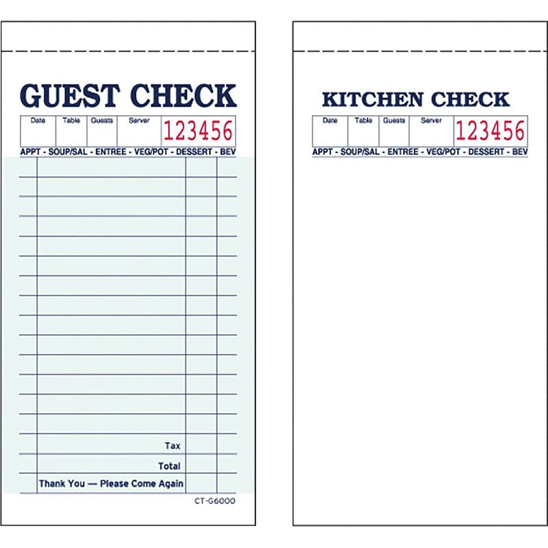 Alliance G6000, 2 part, with Carbon, Green, 17 Line, Guest Checks, 50 Checks per Book, 50 Books/Ctn image 1