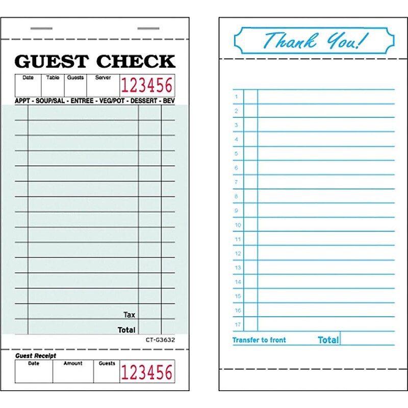 Alliance G3632, Single Copy, Board, Green, 15 Line, Guest Checks, 50 Checks per Book, 50 Books/Ctn image 1
