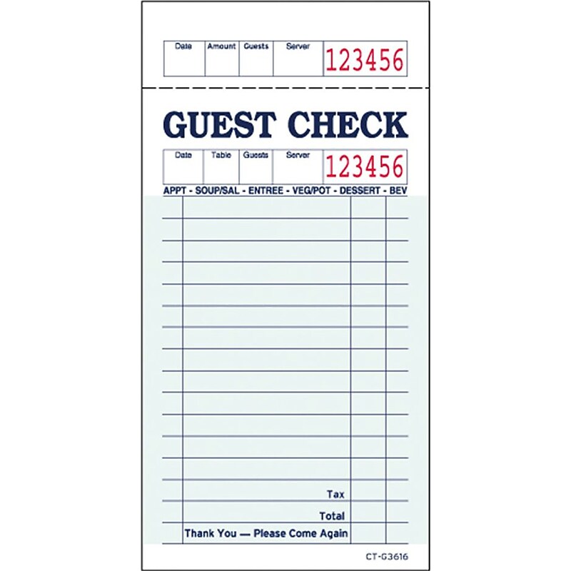 Alliance 1-Part Carbonless Guest Checks, 3.4" x 6.73", 50 Sets/Book, 2/Carton (367401) image 1