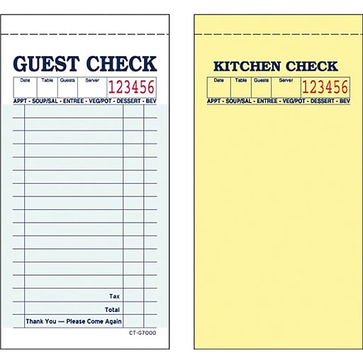 Guest Checks Book of 50 Duplicate Sheets W/ Yellow Paper W/ Interleaving Paper 