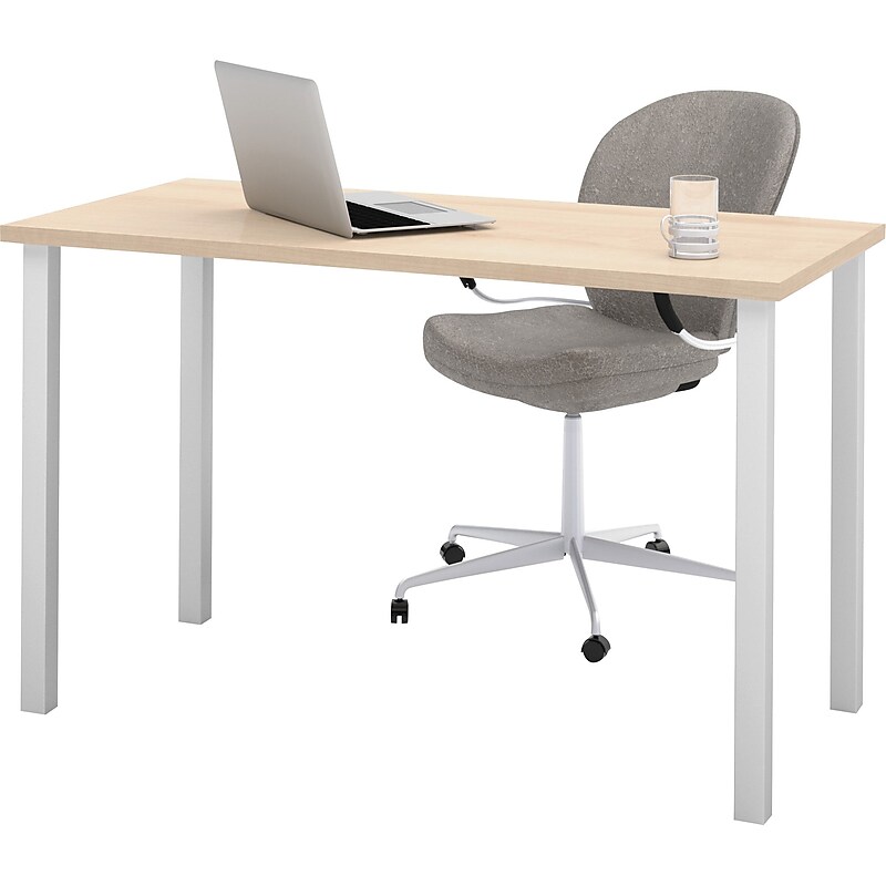 Bestar 48"W Table Desk with Square Metal Legs, Northern Maple (65855-38) image 1