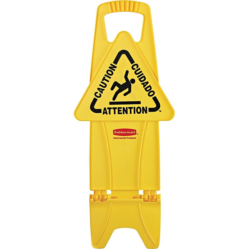 Rubbermaid Stable Multi-Lingual Safety Sign, 13w X 13 1/4d X 26h, Yellow image 1