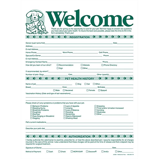 Medical Arts Press® Registration Form, Pets at Left Staples
