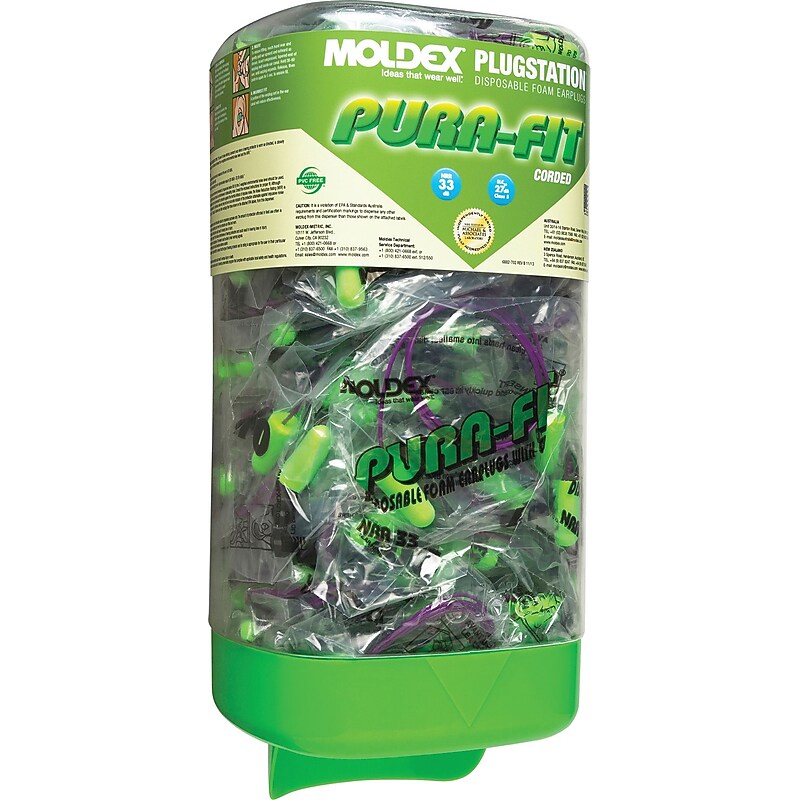 Moldex PlugStation with Pura-Fit Uncorded Earplugs, NRR 33 dB, Green, 150/Box (507-6882) image 1