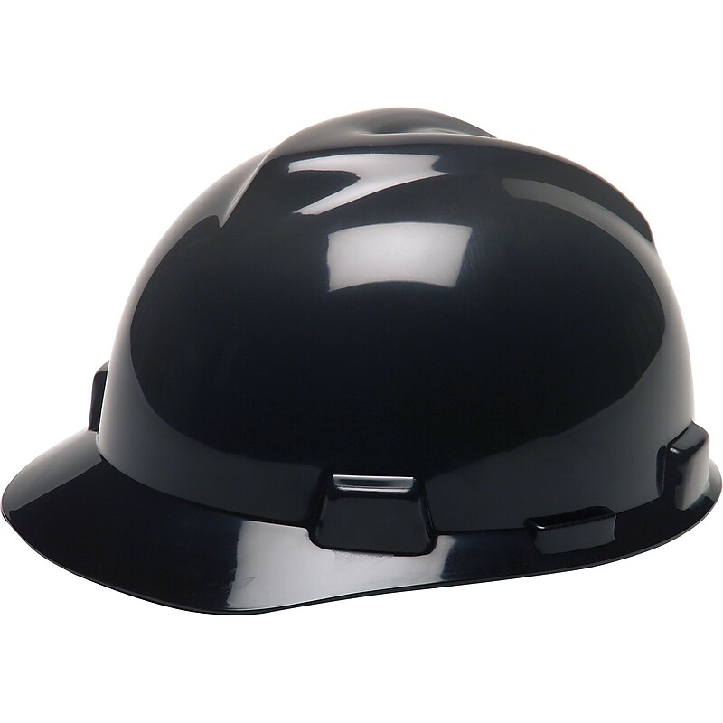Mine Safety Appliances V-Gard Polyethylene 4-Point Ratchet Suspension Short Brim Hard Hat, Black (492559) image 1