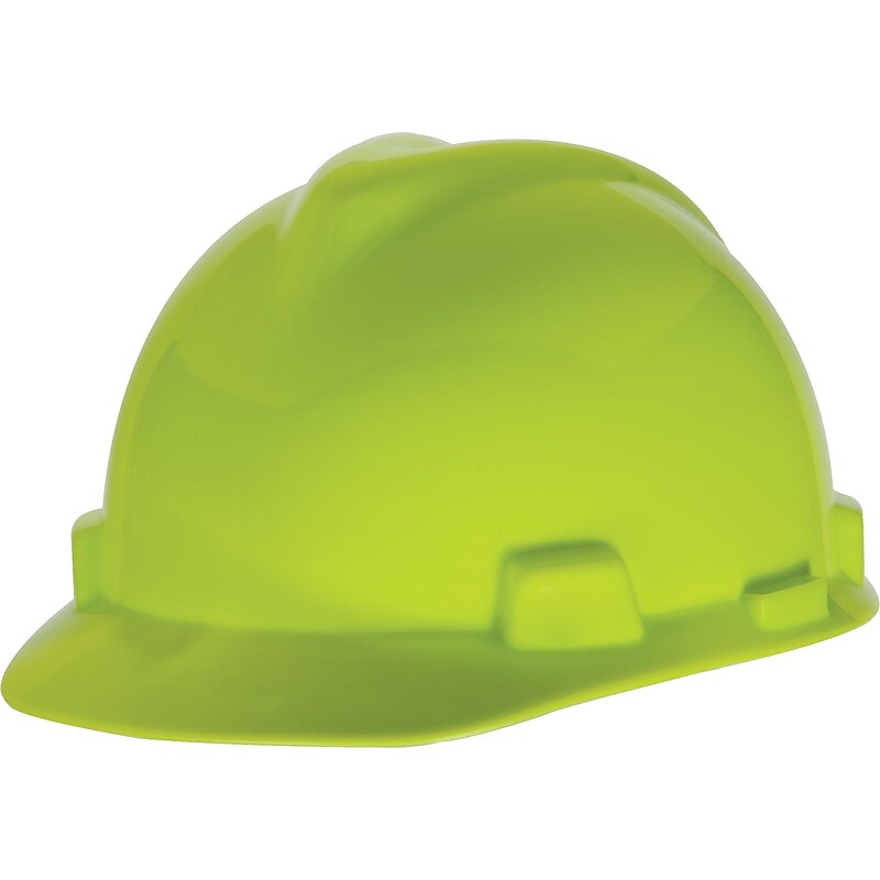 Mine Safety Appliances V-Gard Polyethylene ANSI Class E 4-Point Ratchet Suspension Short Brim Hard Hat, Yellow-Green (10061512) image 1