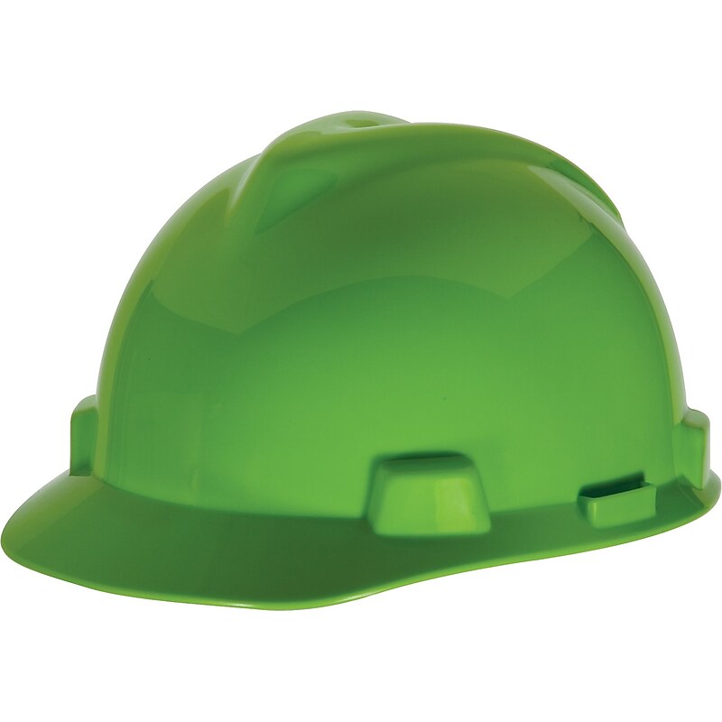Mine Safety Appliances V-Gard 4-Point Ratchet Suspension Short Brim Safety Helmet, Fluorescent Green (815565) image 1