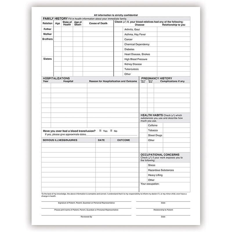 Medical Arts Press Health History Form, English (21758RL) image 1