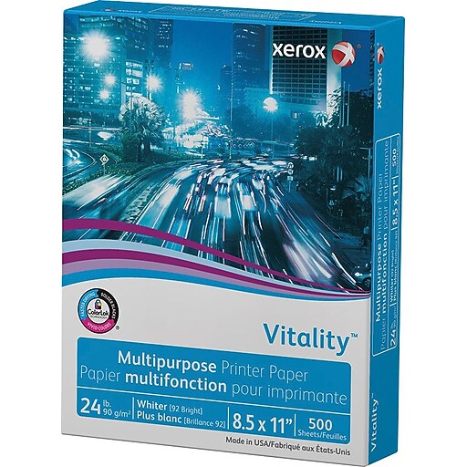 Xerox® Vitality™ Multipurpose Printer Paper, 24 lb. 8 ½” x 11”, Ream
