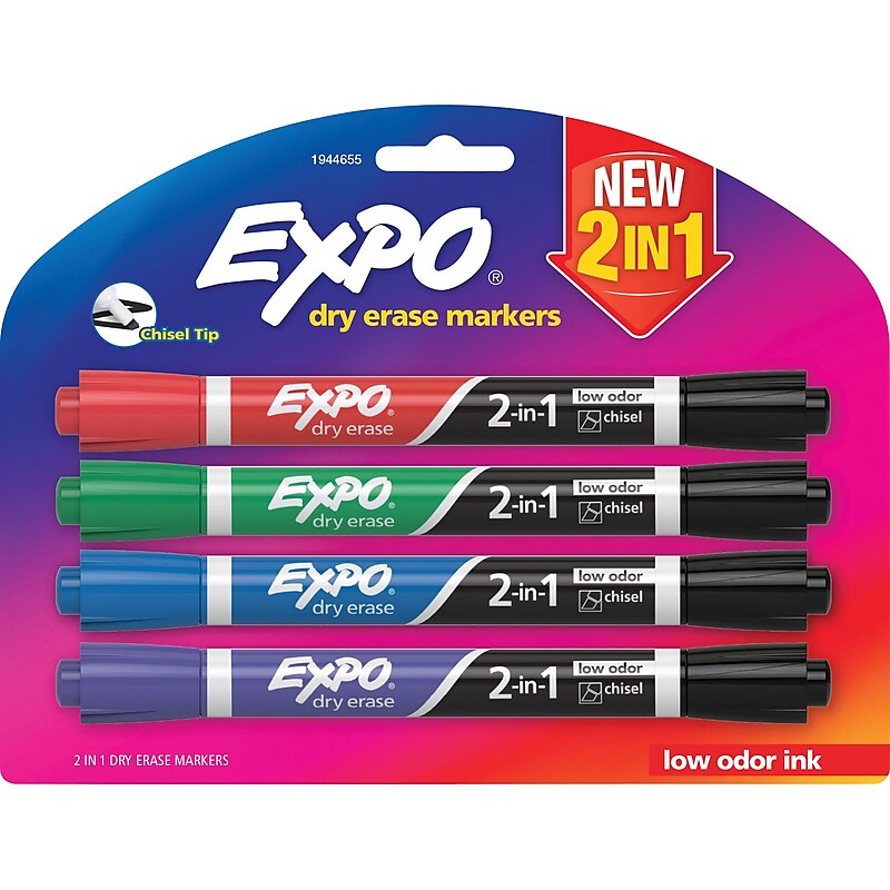 Expo 2-in-1 Dry Erase Markers, Chisel Tip, Assorted, 4/Pk (1944655) image 1