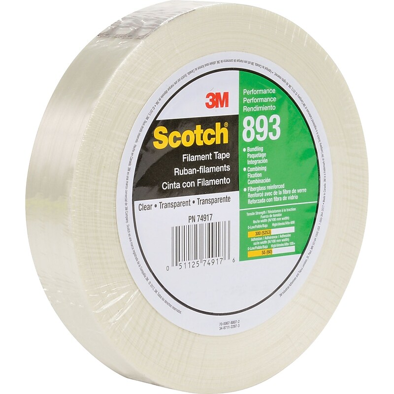 3M 893 6.0 Mil Strapping Tape, 1" x 60 yds., Clear, 6/Case (T9158936PK) image 1