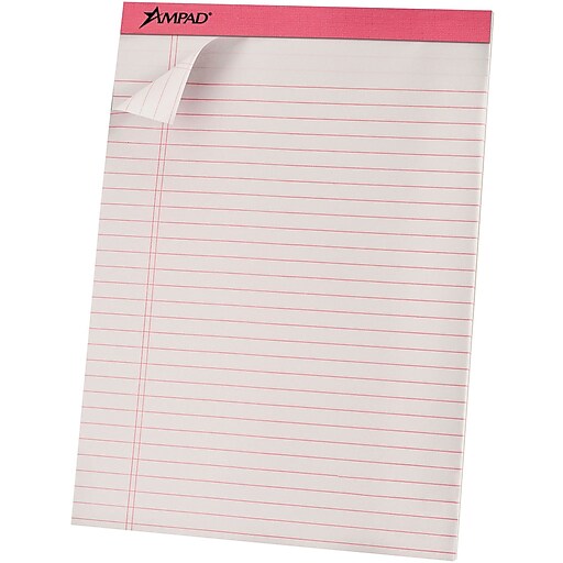 Ampad® Ruled Pad 81/2x113/4", Wide/Jr. Legal Ruling, Pink, 50 Sheets