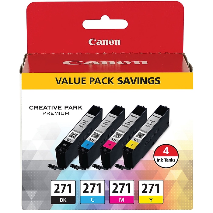 Canon 271 Black/Cyan/Magenta/Yellow Ink Cartridge, 4/Pack