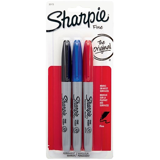 Sharpie Permanent Markers, Fine Tip, Assorted Inks, 3/Pack (30173) at