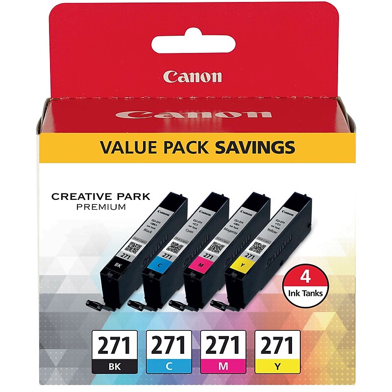 Canon 271 Black/Cyan/Magenta/Yellow Ink Cartridge, 4/Pack (0390C005) image 1