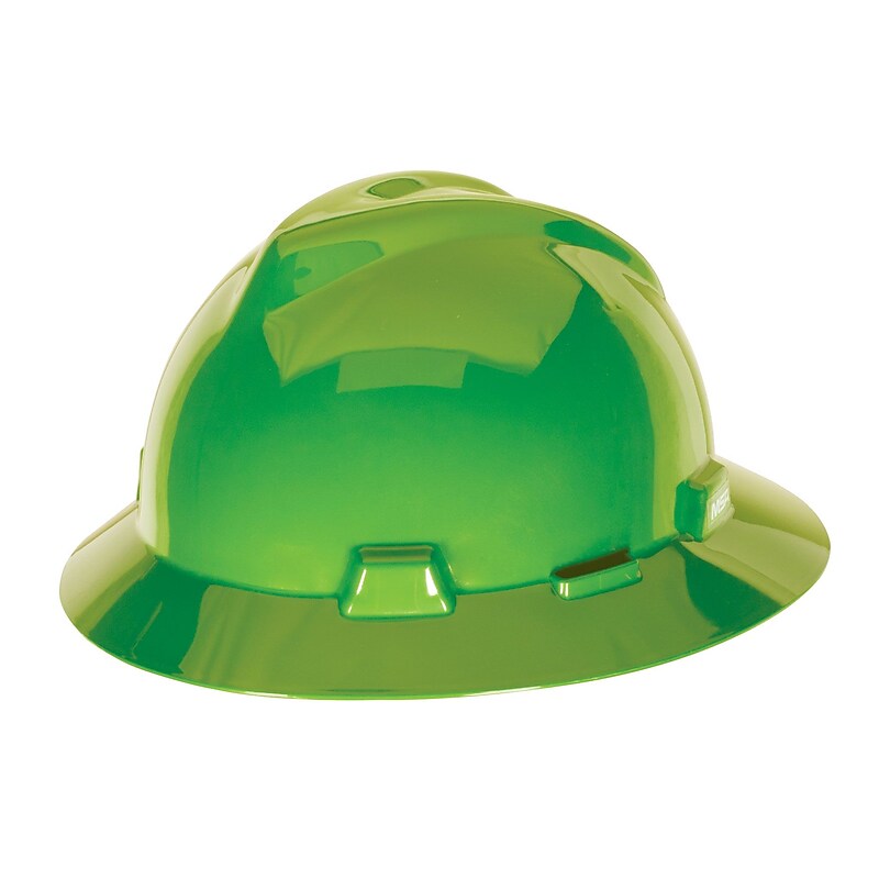 Mine Safety Appliances V-Gard Polyethylene Ratchet Suspension Full Brim Hard Hat, Fluorescent Green (815570) image 1