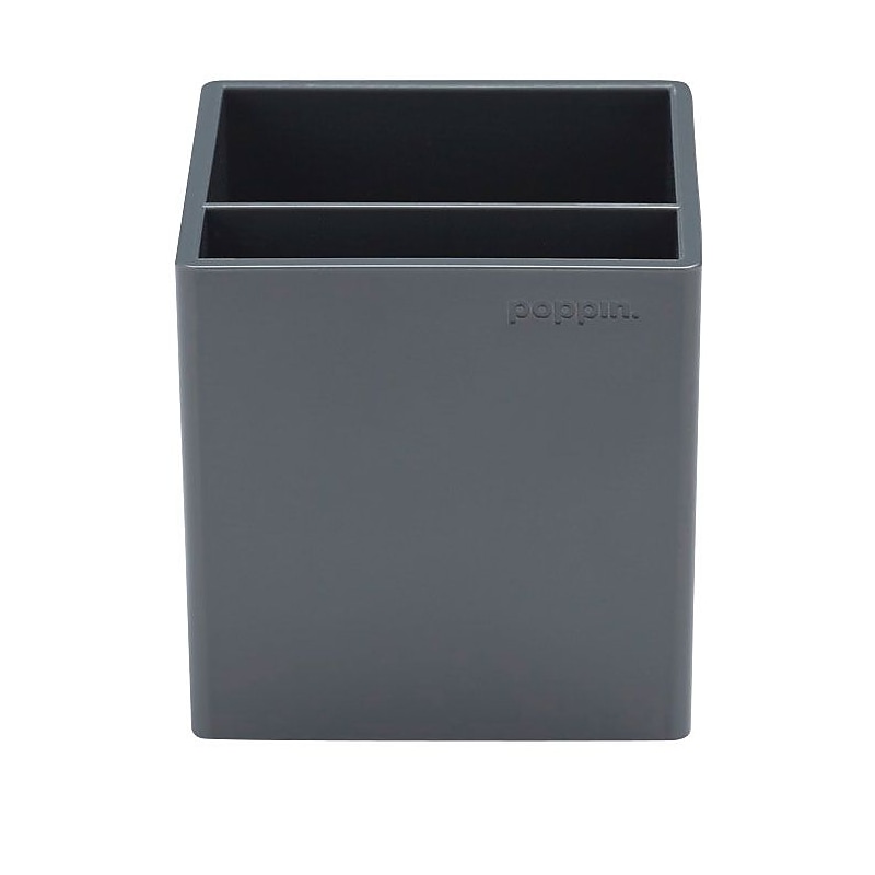 Poppin 2 Compartment Plastic Pen Cup, Dark Gray (102703) image 1