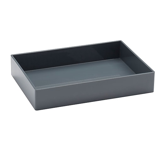 Poppin 1 Compartment Stackable Plastic Accessory Tray, Dark Gray