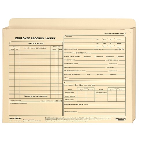 ComplyRight Employee Records Jacket, Expandable, Letter Size Staples