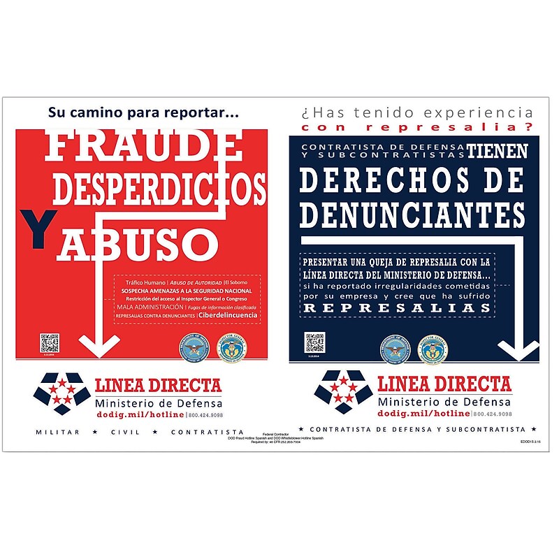 ComplyRight DOD Fraud and Whistleblower Hotline Poster, Spanish (E2250S) image 1