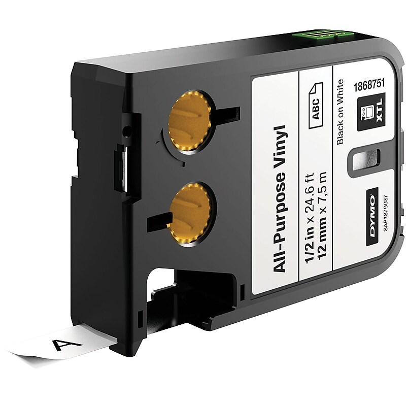DYMO XTL 1868751 All-Purpose Vinyl Label Maker Tape, 1/2" x 24-6/10', Black on White (1868751) image 1