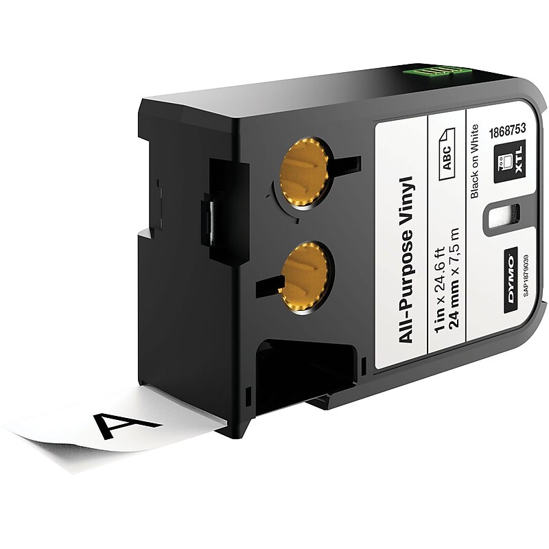 DYMO XTL Permanent Flat Surface Vinyl Label Maker Tape, 1" x 24-6/10', Black on White (1868753) image 1