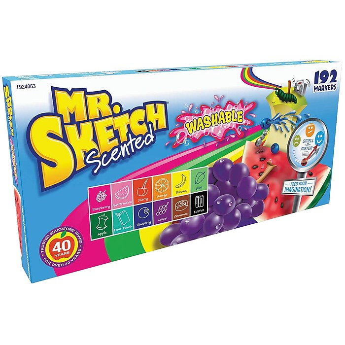 Mr. Sketch Scented Washable Markers, Chisel Tip, Assorted, 192