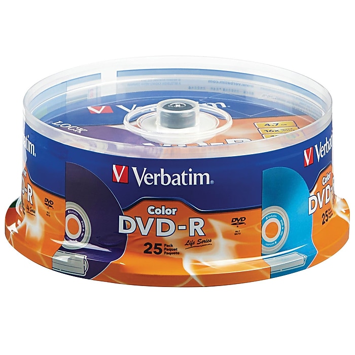 Verbatim Life Series 98432 16x DVD-R, Assorted Colors, 25/Pack