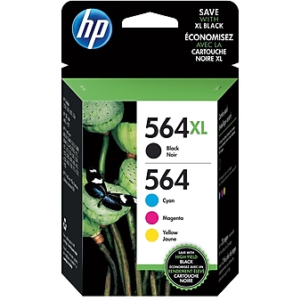 HP564XL/564 Black High Yield and Cyan/Magenta/Yellow Standard Yield Ink Cartridge, 4/Pack (N9H60FN#140)