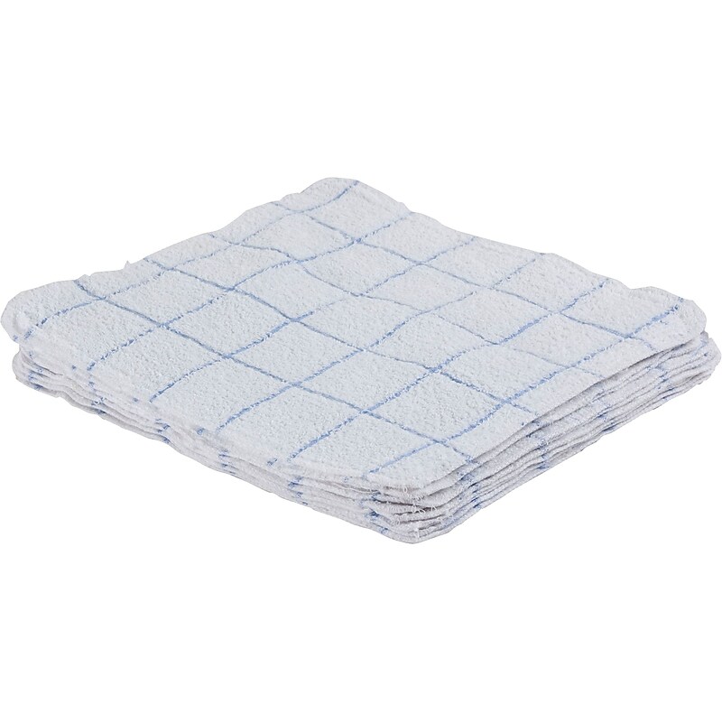 Monarch Brands Terry Dish Cloths, 12" x 12", White and Blue, 12 Cloths/Pack (DISH-BLUE) image 1