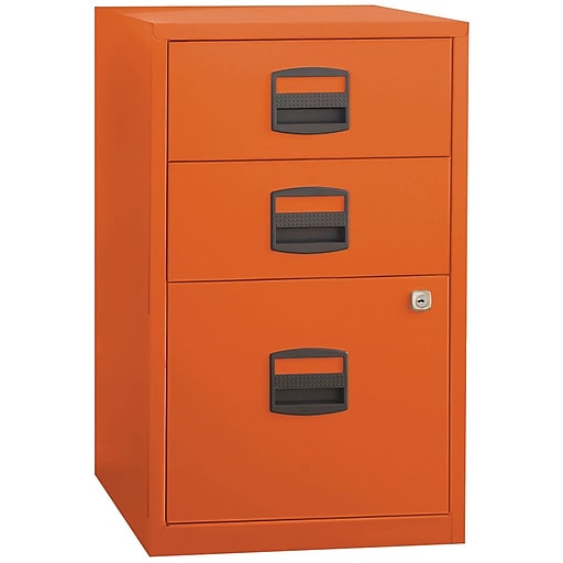 bisley three drawer steel home or office filing cabinet, orange, letter/a4  (file3-or)