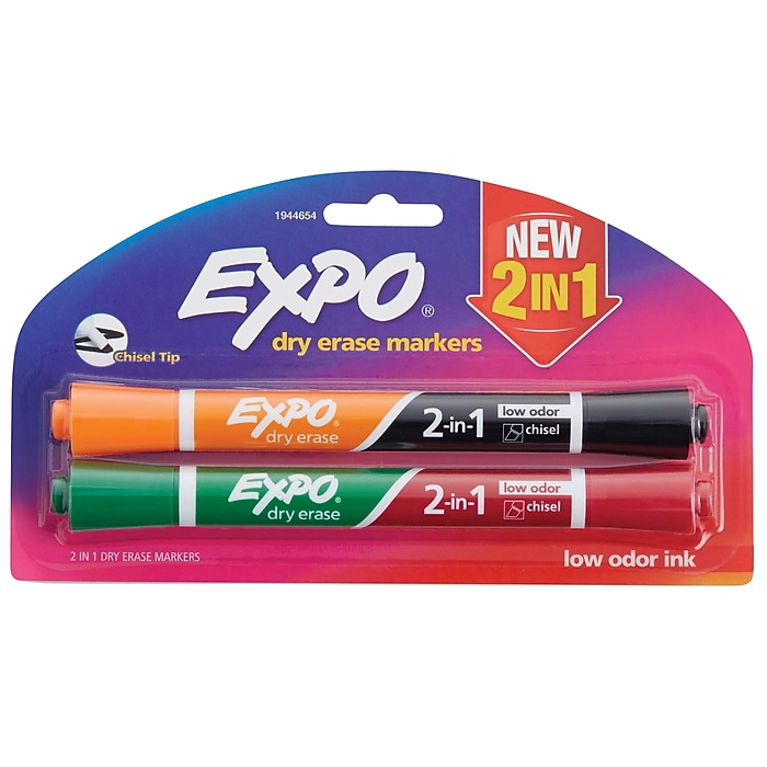 Expo 2-in-1 Dry Erase Markers, Chisel Tip, Assorted, 2/Pack