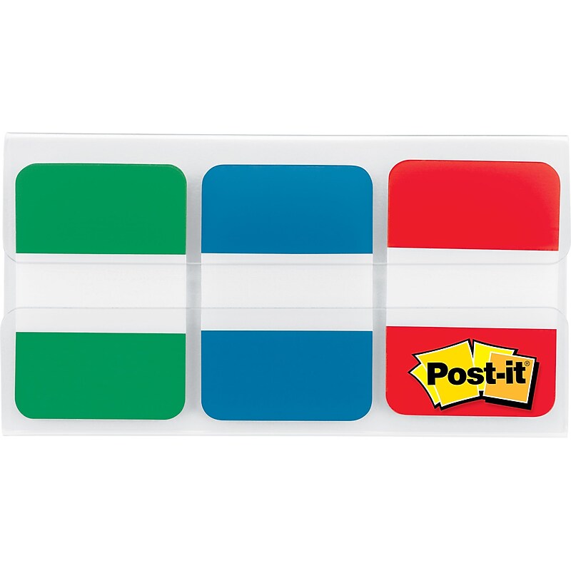 Post-it Durable Filing Tabs, 1" Wide, Red/Green/Blue, 66 Tabs/Pack (686-GBR) image 1