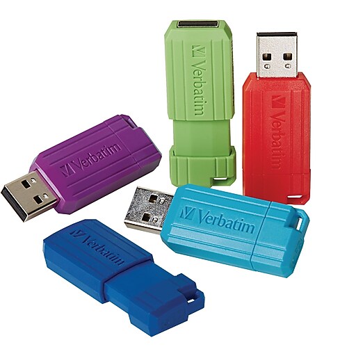 Verbatim 5PK 8GB Pinstripe USB 2.0 Red, Blue, Green, Purple, Teal Staples