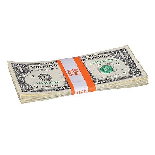 CoinTainer® 50 Currency Strap, Orange, 1000/Pack Staples