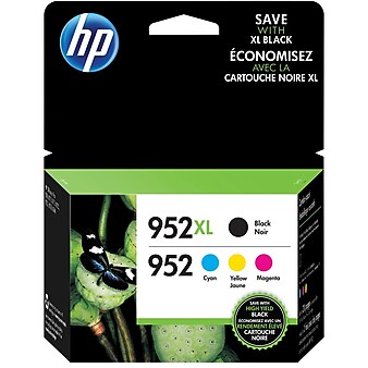 HP 952XL/952 Black High Yield and Cyan/Magenta/Yellow Standard Yield Ink Cartridge, 4/Pack (N9K28AN#140)