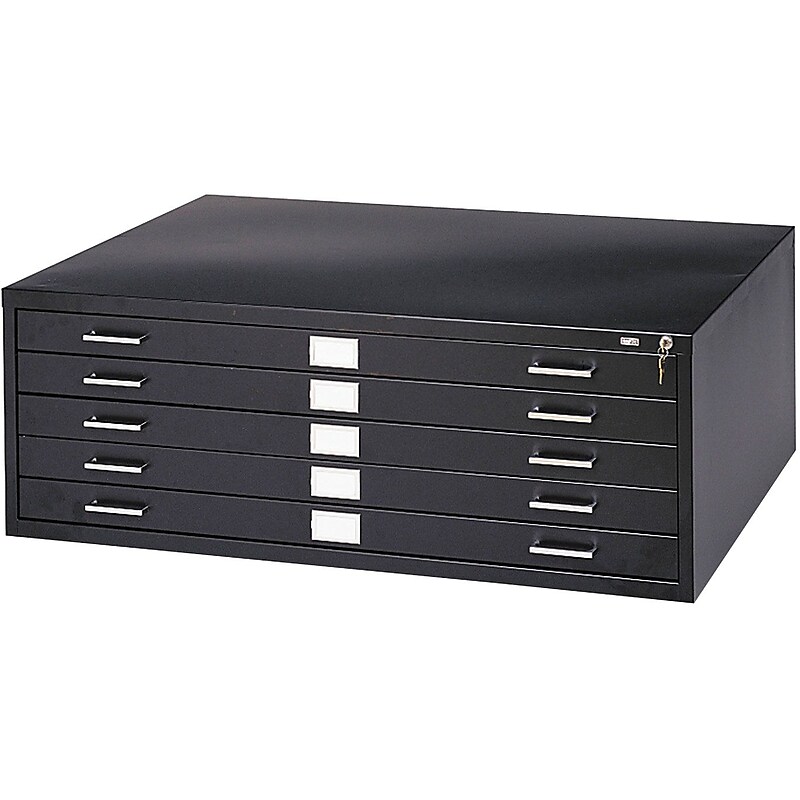 Safco 5-Drawer Steel Flat File Cabinet, 24" x 36" Documents, Black (4994BLR) image 1