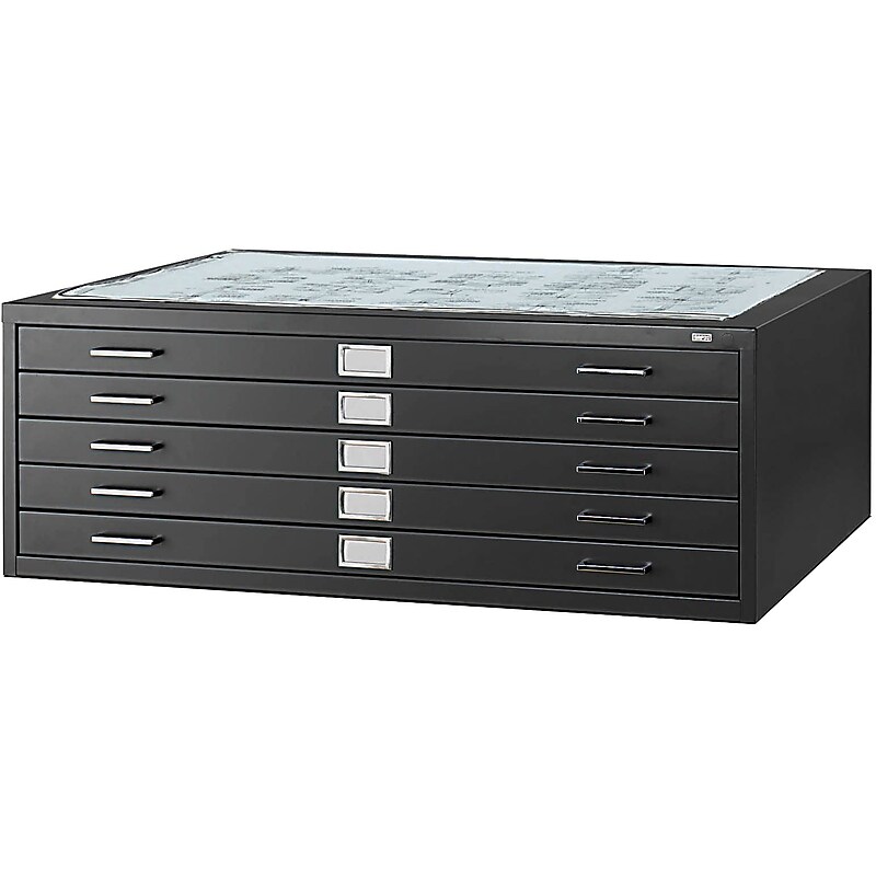 Safco 5-Drawer Steel Flat File Cabinet, 30" x 42" Documents, Black (4996BLR) image 1