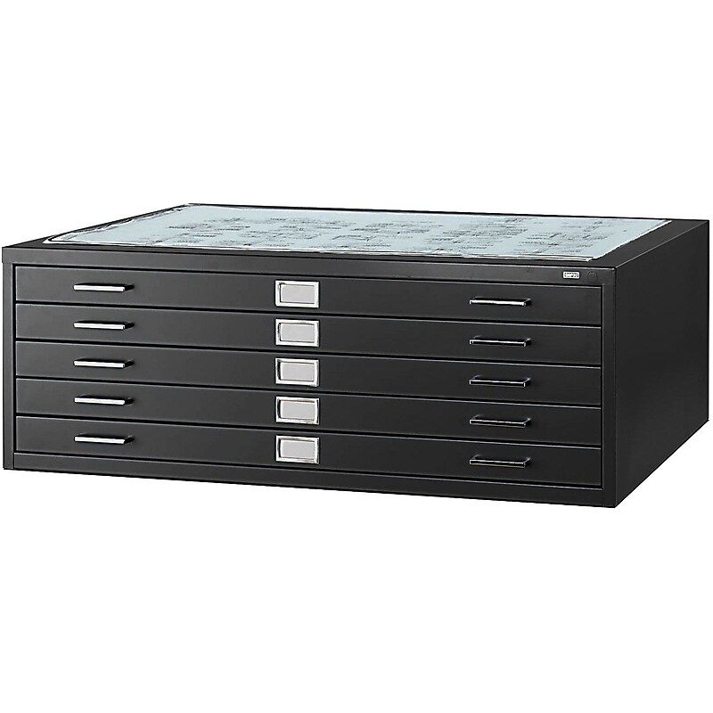 Safco 5-Drawer Steel Flat File Cabinet, 30" x 42" Documents, Black (4998BLR) image 1
