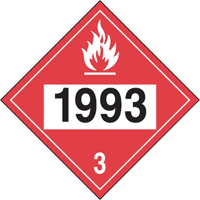 Accuform 4-Digit DOT Placard, "1993" Hazard Class 3, 10.75" x 10.75", Adhesive Vinyl (MPL736VS1) image 1