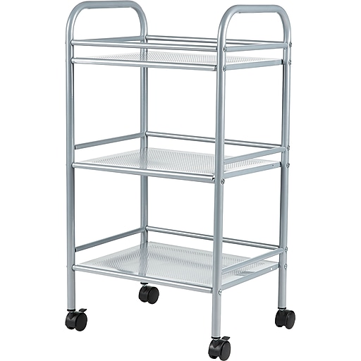 Staples® 3Shelf Rolling Cart, Silver Staples