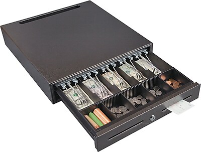 Hercules CD1618 Cash Drawer with Key Lock and 2 Slots, 16.5" x 18" x 3.5", Steel, Silver Vein