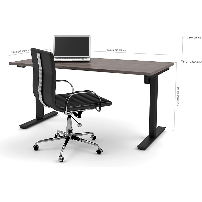 Bestar Pro-Linea 30" x 60" Electric Height-Adjustable Table, Bark Grey (65867-47) image 1