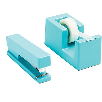 Poppin Dynamic Duo Stapler with Tape Dispenser, 20 Sheet Capacity, Aqua (100639)