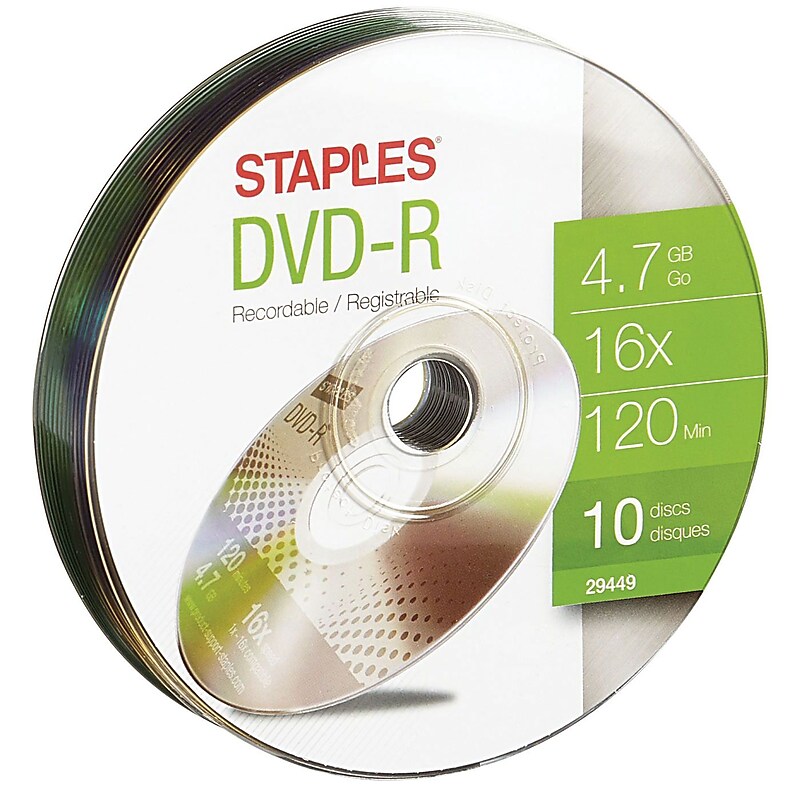 Staples 4.7GB 16X DVD-R Wrap, 10/Pack (29449) image 1