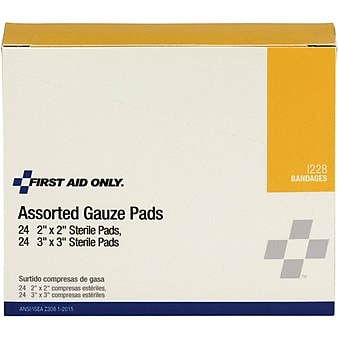 First Aid Only  2" x 2"/3" x 3" Sterile 8-12 ply, Gauze Dressing Pads, 48/Box (I228)