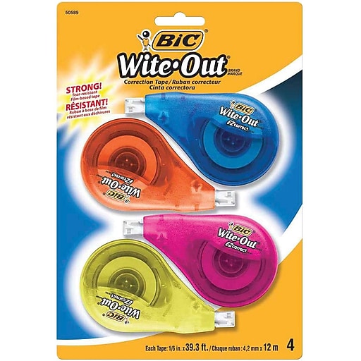 BIC WiteOut EZ Correct Correction Tape, White, 4/Pack