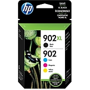 HP 902XL/902 Black High Yield and Cyan/Magenta/Yellow Standard Yield Ink Cartridge, 4/Pack (T0A39AN#140)