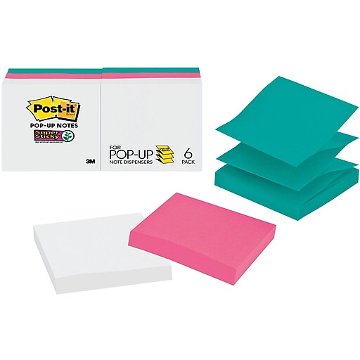 Postit® Popup Notes, Assorted Colors, 3" x 3", 6 Pads/Pack (R3306SSWPG) at Staples
