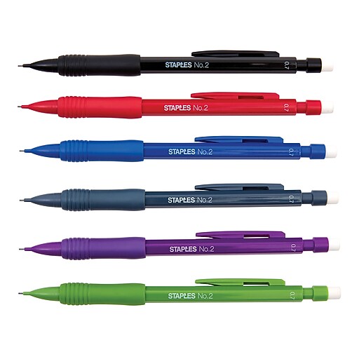 Staples® No. 2 Gripped Mechanical Pencils, Medium 0.7mm, Assorted